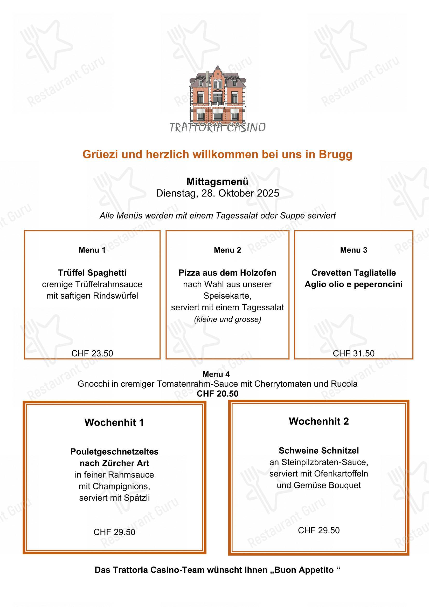 Menu bar per Trattoria Casino ristorante