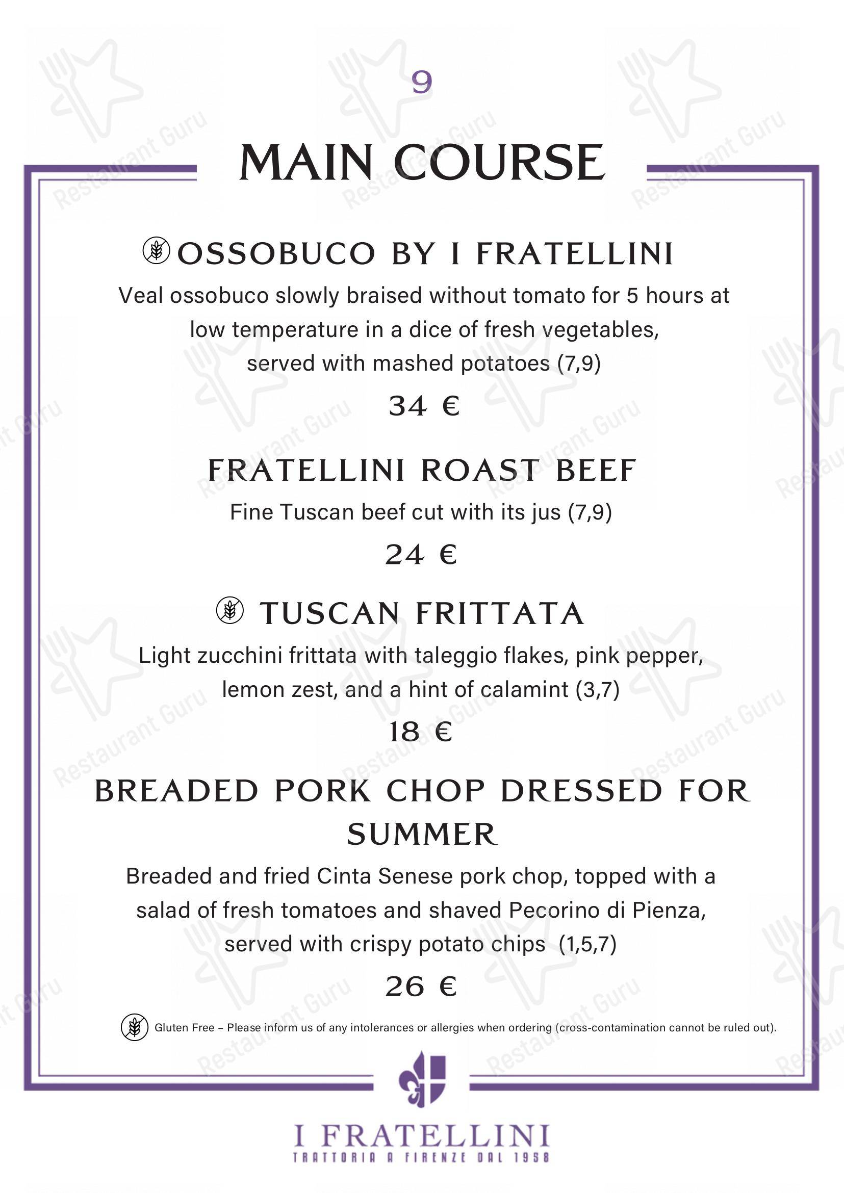Основное меню per Trattoria i Fratellini in Firenze