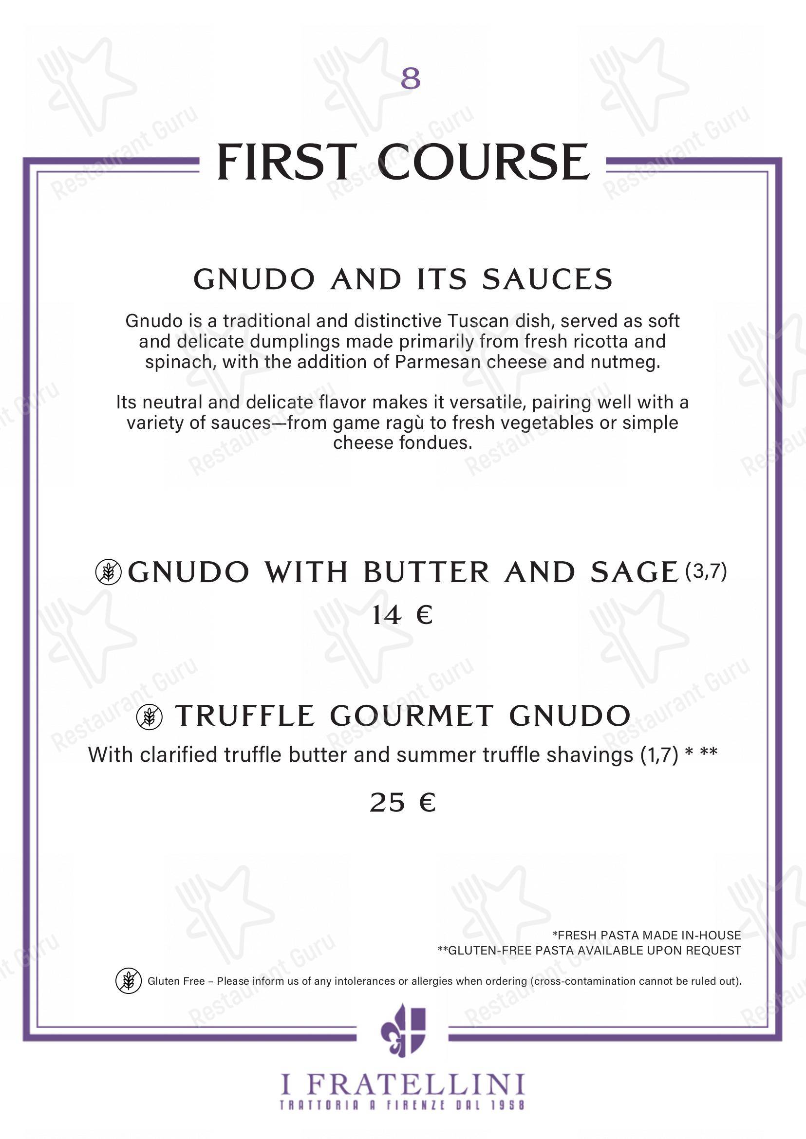 Основное меню per Trattoria i Fratellini pub & bar