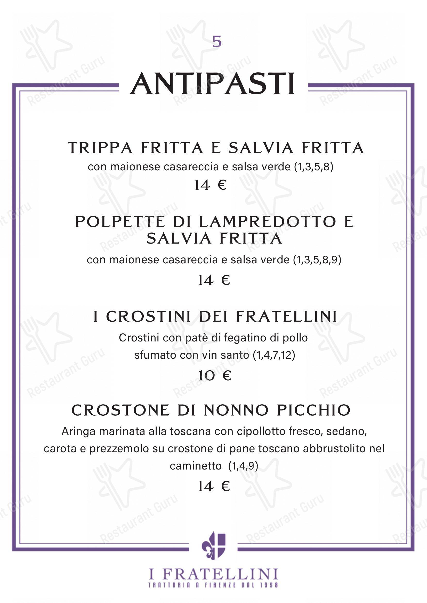 Menu per Trattoria i Fratellini pub & bar