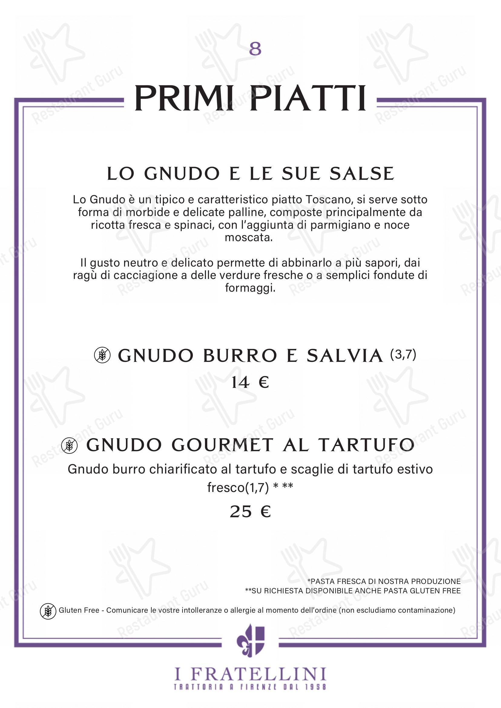 Trattoria i Fratellini in Firenze - Menu