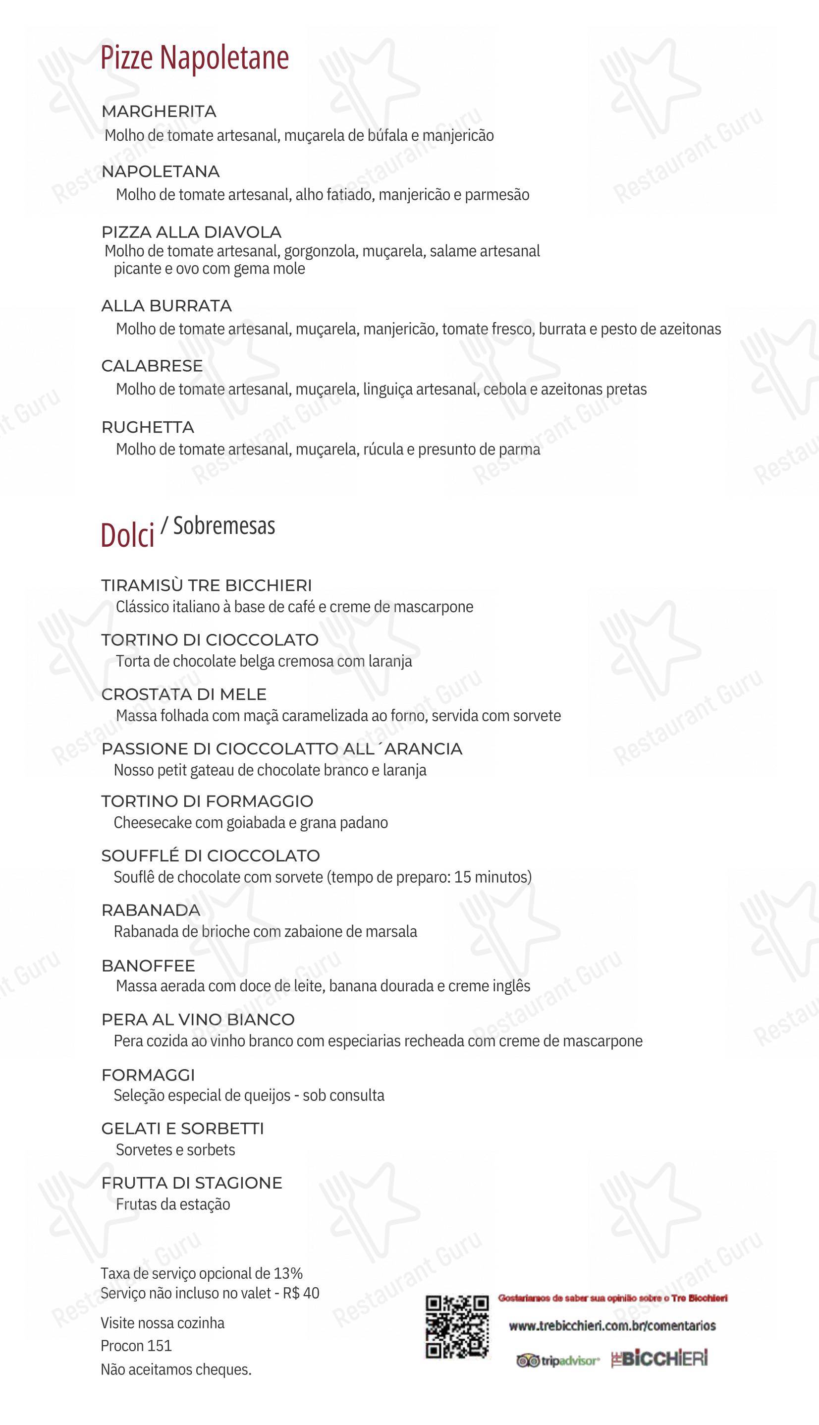 Tre Bicchieri em São Paulo - Menu