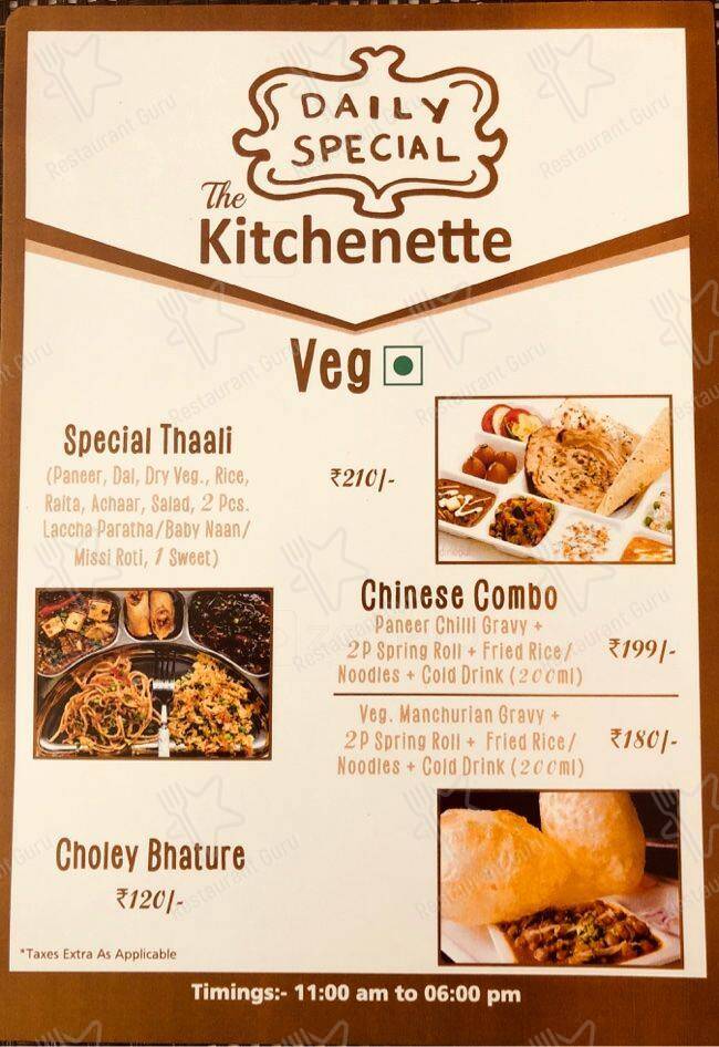 The Kitchenette Restaurant by Hotel Solitaire menu