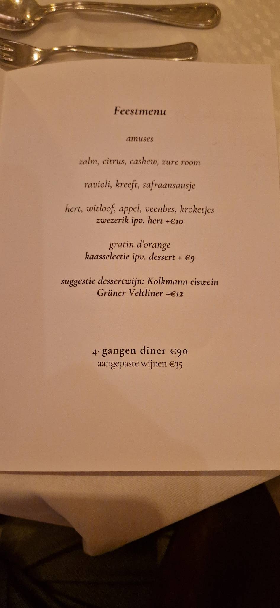 Menu de ‘t Genoegen