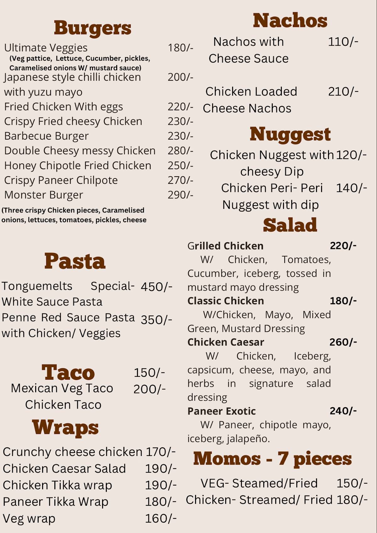 tonguemelts cakes & more Margao menu